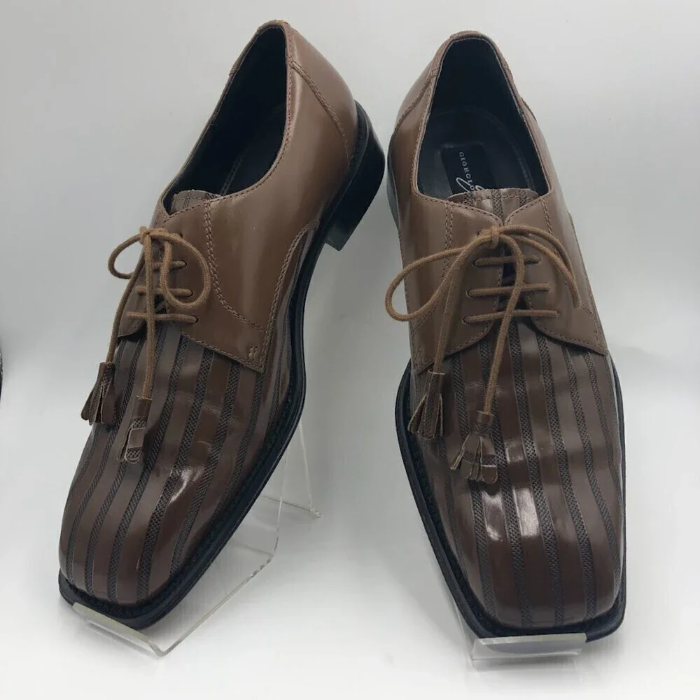 Giorgio Brutini Men’s Brown Leather Square Toe Dress Shoes Lace Up 10.5M Vintage